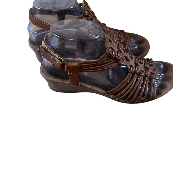 Baretraps Size 8M Synthetic Strappy Wedge Sandals Intricate Weave Design Brown - Picture 4 of 7